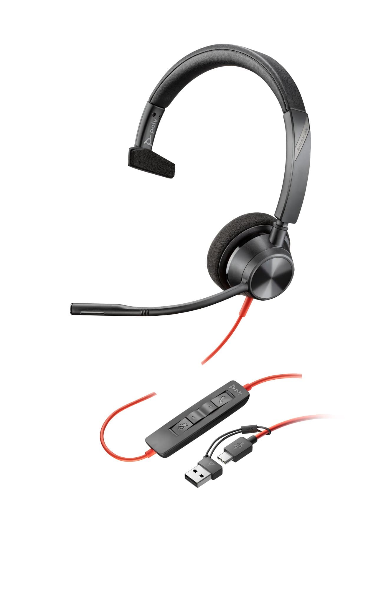 HP HP Poly Blackwire 3310 Monaural USB-C Headset +USB-C/A Adapter 8X215AA