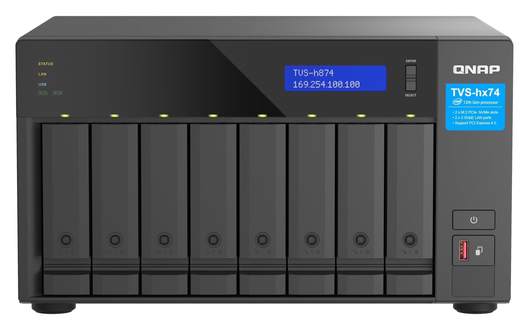 QNAP QNAP 8-BAY NAS (NO DISK) INTEL 6-CORE 2.5GHz, 32GB, 2.5GbE(2), M.2(2), PCIe, TWR, 3YR WTY TVS-H874-I5-32G