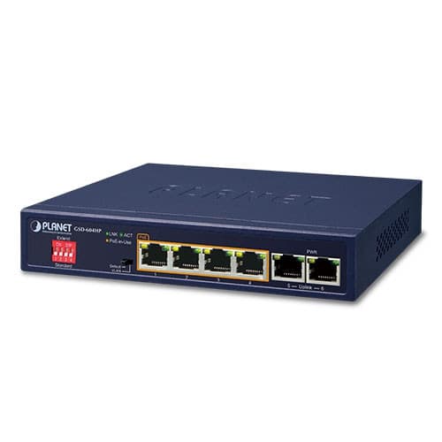 Planet Planet GSD-604HP, 4-Port 10/100/1000T 802.3at POE + 2-Port 10/100/1000T Desktop Switch (55W POE Budget, External Power Supply) NS011