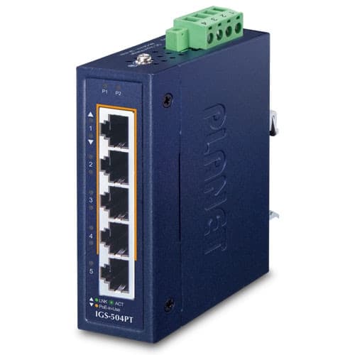 Planet Planet IGS-504PT IP30 Compact size 4-Port 10/100/1000T 802.3at PoE + 1-Port 10/100/1000T Gigabit Ethernet Switch (-40~75 degrees C, dual 48~54V DC) NS069