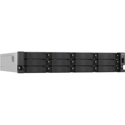 QNAP QNAP TS-h1277AXU-RP-R5-16G 2U 12-bay 3.5" SATA HDD NAS, AMD Ryzen 5 7000 series 6C12T (boost up to 5.1 GHz), 16GB DDR5 non-ECC RAM (max. 128GB total), 2x M.2 2280 PCIe Gen5 x2 slots for SSD cache, 2x 10GBASE-T + 2x 2.5 GbE RJ45, 3 x PCIe Gen 4 expans TS-h1277AXU-RP-R5-16G