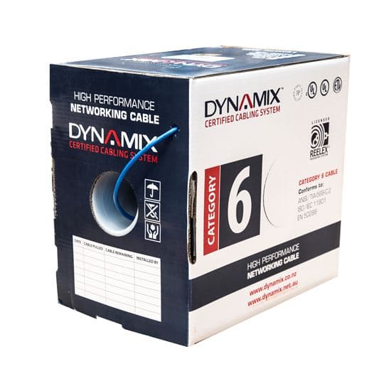 Dynamix DYNAMIX 305m Cat6 Blue UTP SOLID Cable Roll, 250MHz, 24AWGx4P. C-C6-SLD24-BLUE