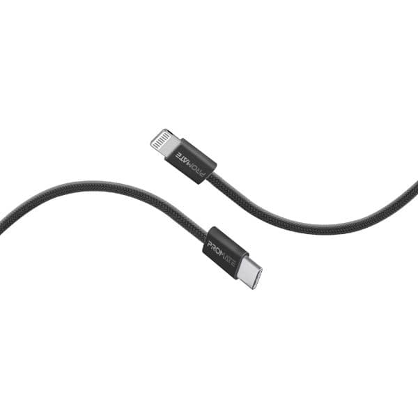 Promate 1.2m 27W PD USB-C To Lightning Connector Cable. Fabric Braided Cable ECOLINE-CI120-BK