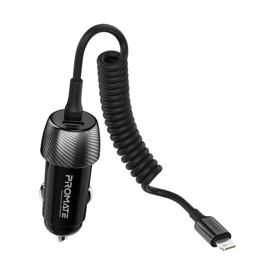 Promate PROMATE 33W Car Charger with Lightning Cable and USB-A Port. POWERDRIVE-33PDI