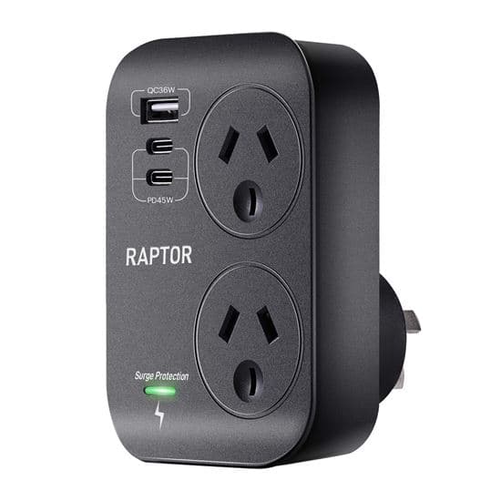 Jackson Raptor 2 Way Adaptor 2x USB-C 45W PD 1x 36W USB-A Ports RAP245