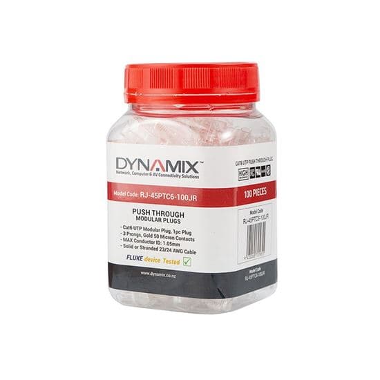 Dynamix DYNAMIX Cat6 UTP Push Through Plug, 3 Prong, 50 u" 100pc Jar. RJ-45PTC6-100-JR