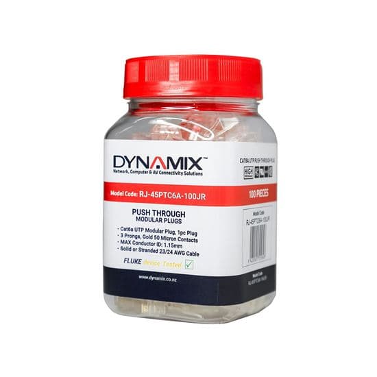 Dynamix DYNAMIX Cat6/6A UTP Push Through Plug. 3 Prong 50 u" 100pc Pack. RJ-45PTC6A-100JR