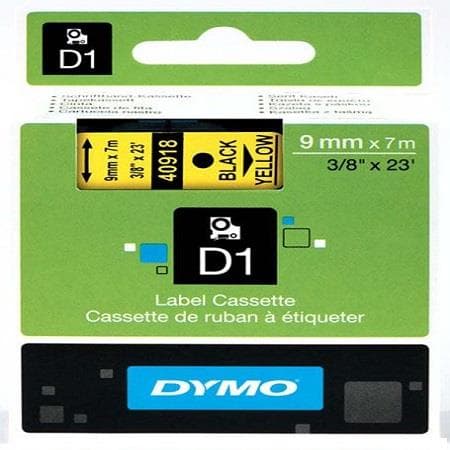Dymo DYMO Genuine D1 Label Cassette Tape 9mm x 7M,  Black on Yellow S0720730