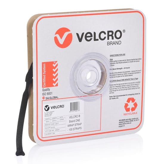 Velcro VELCRO One-Wrap 19mm x 200mm Pre-sized Ties. 100 Ties per Roll. VEL20017