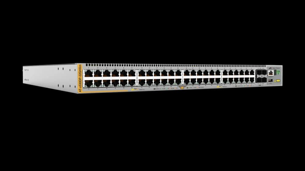 Allied Telesis AT-x530DP-52GHXm-E01 24 port 10/100/1000-T PoE+- 16 port 10/100/1000-T PoE++- 8 port 100M/1G/2.5G/5G-T PoE++ stackable L3 switch with 4x SFP+ Ports and dual hotswap PSU bays with NCA Support 1yr 485780