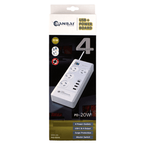 Sansai Sansai 4 Way Surge Powerboard with 3 x USB-A & 1x USB-C SPB0153