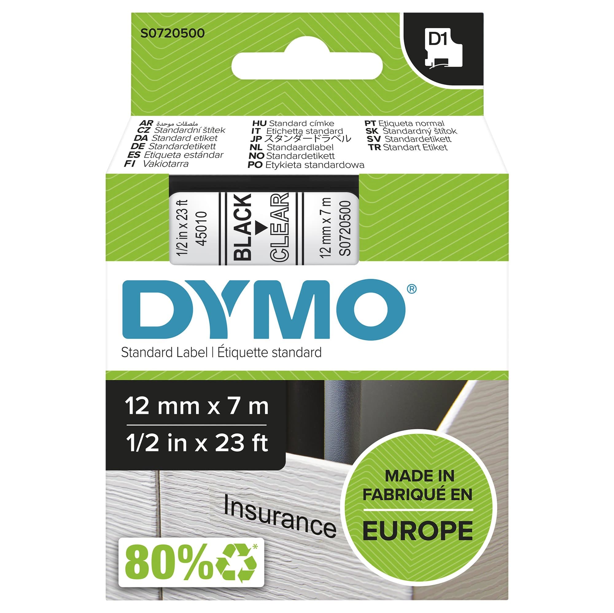 Dymo Dymo Blk on Clr 12mmx7m Tape DYS0720500