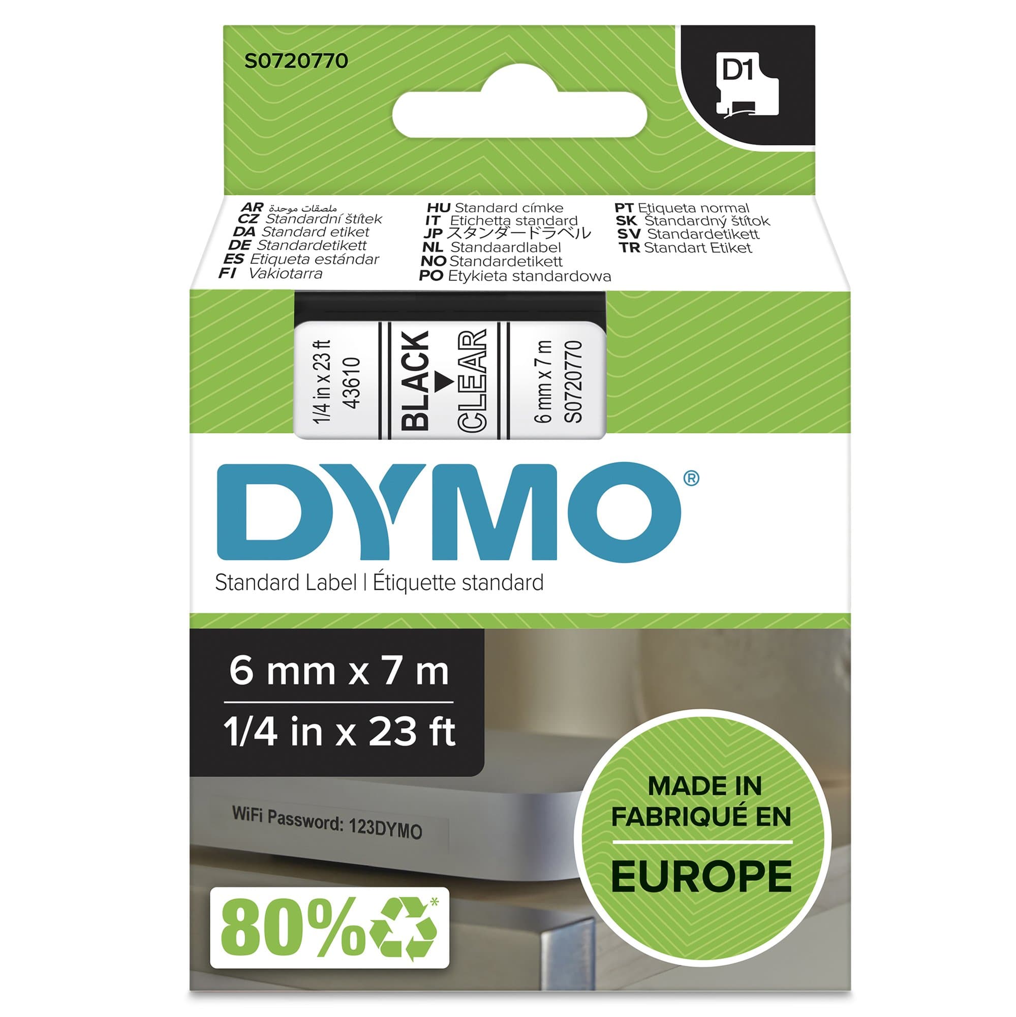 Dymo Dymo Blk on Clr 6mm x7m Tape DYS0720770