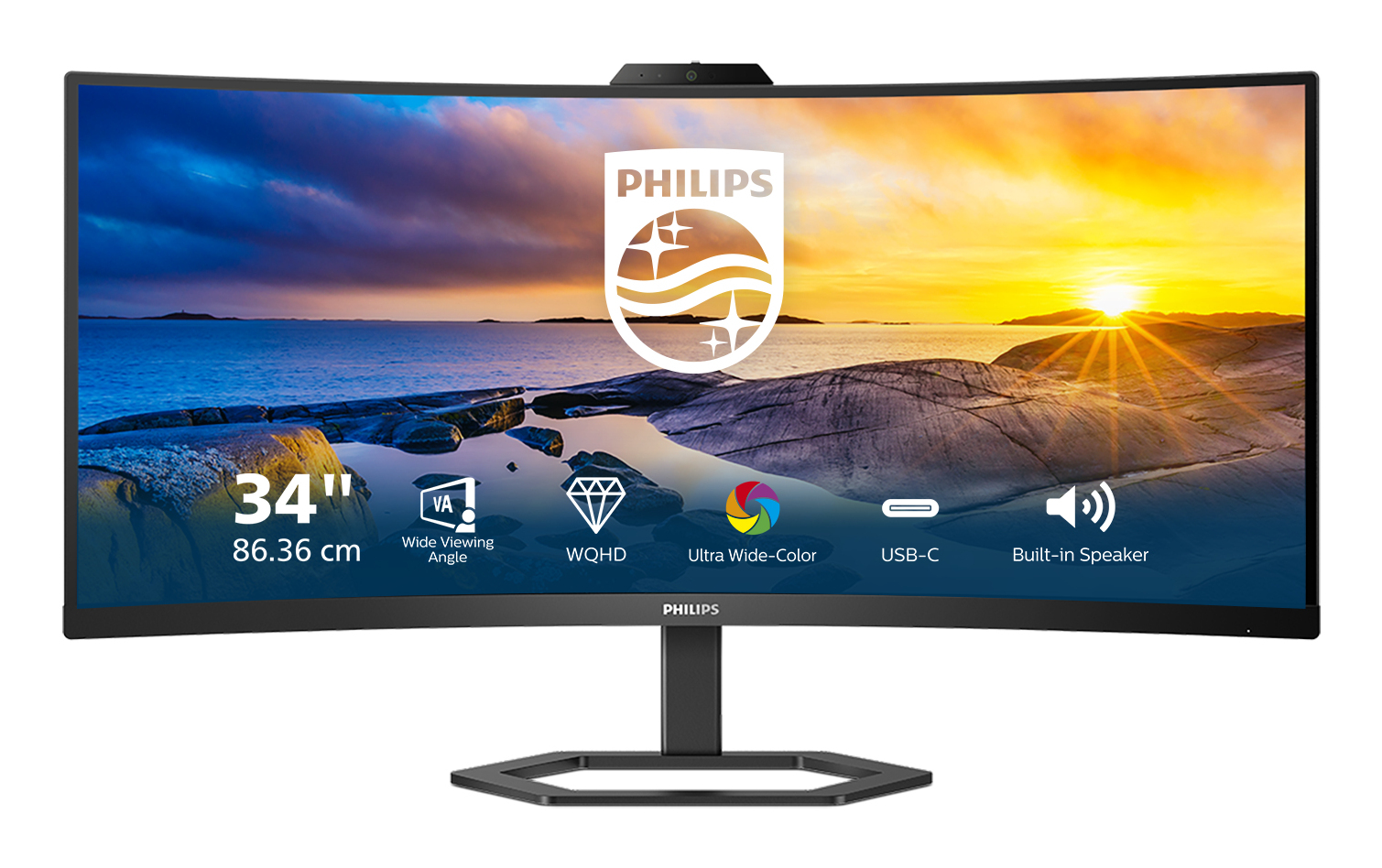 PHILIPS 34E1C5600HE/75 34" 21:9 CURVE WQHD,MPRT 1MS,HDMI,DP ,USB-C,WEBCAM,SPKR,H/ADJ,4YR PHILIPS — view 2
