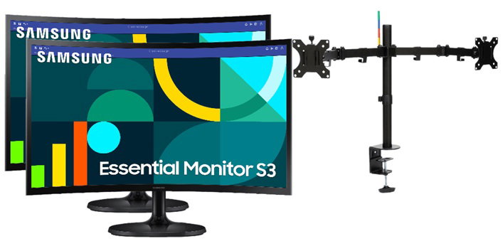 2x SAMSUNG S3 S36GD 24" CURVE (16:9) FHD VA MONITOR, 1800R, 100HZ + $20 DUAL MONITOR ARM SAMSUNG — view 2