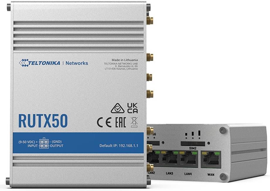 Teltonika RUTX50 Dual SIM Cellular 4G/LTE/5G Gigabit Wi-Fi Broadband Router with I/O and GPS Teltonika — view 2