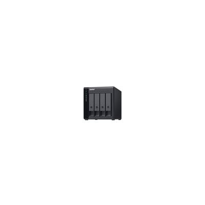 QNAP TL-D400S 4-bay desktop SATA JBOD expansion unit with a QXP-400eS-A1164 PCIe SATA host card and 1 SFF-8088 to SFF-8088 SAS/SATA 6Gb/s external cables. QNAP — view 2