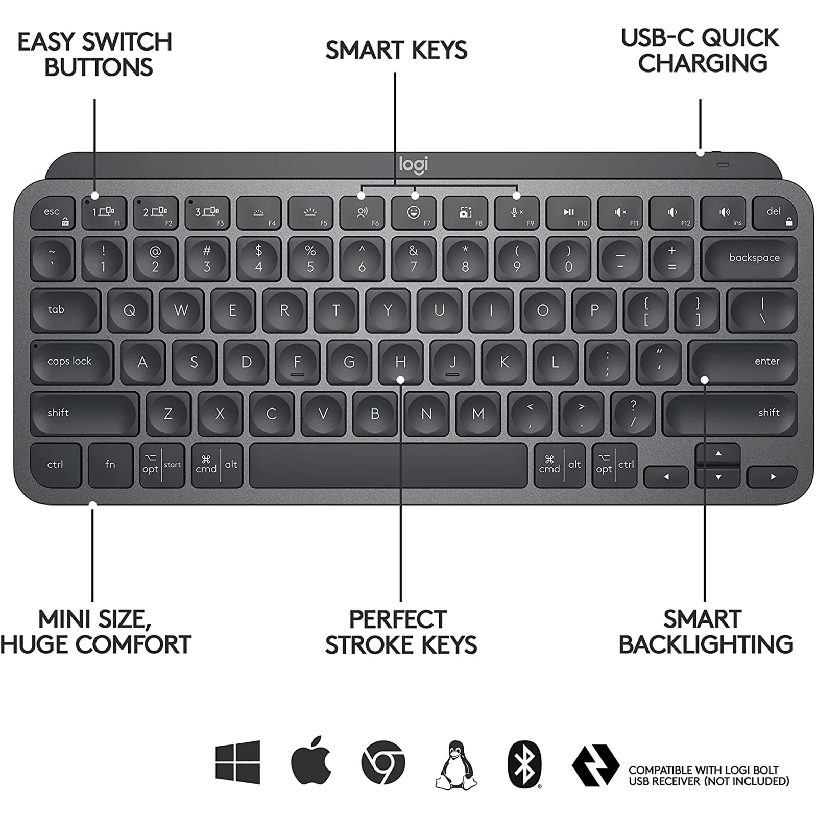 LOGITECH MX KEYS MINI WIRELESS KEYBOARD GRAPHITE LOGITECH — view 2