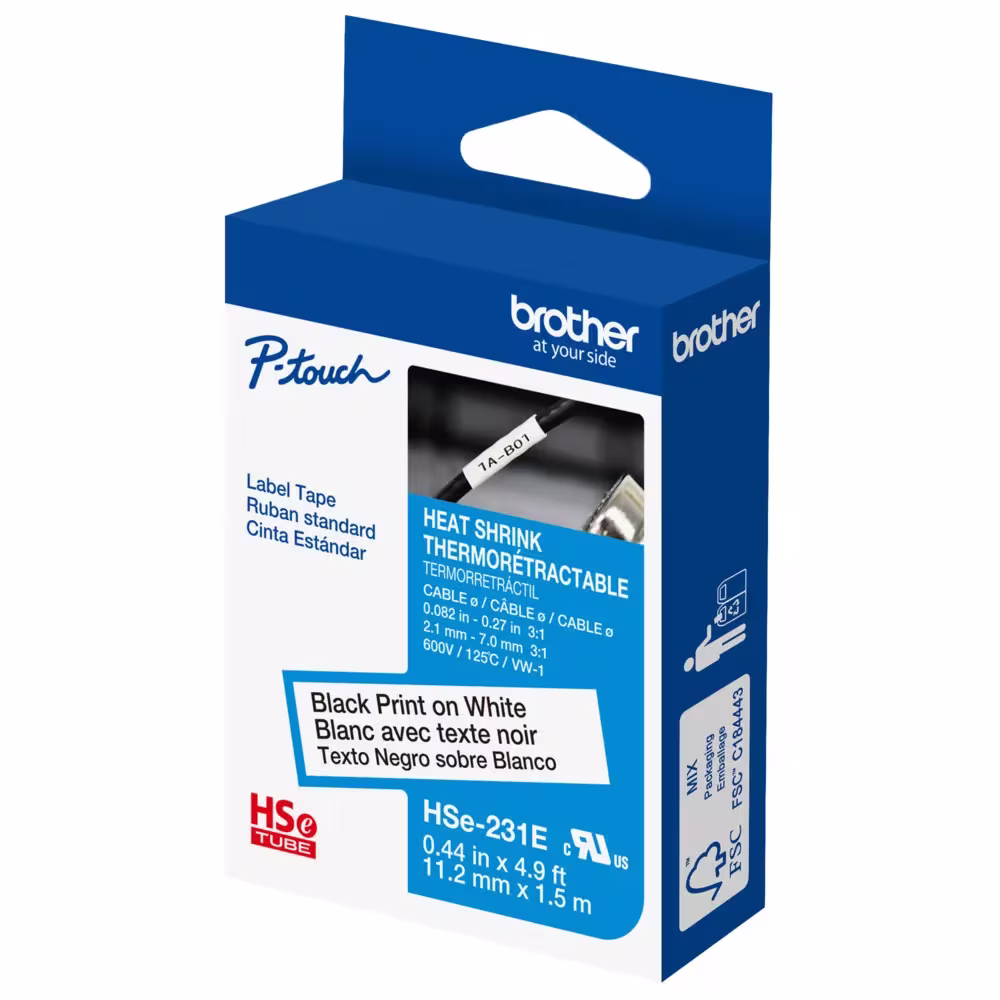 BROTHER HSE231E 11.2MM B ON W HEAT SHRINK TAPE BROTHER — view 1