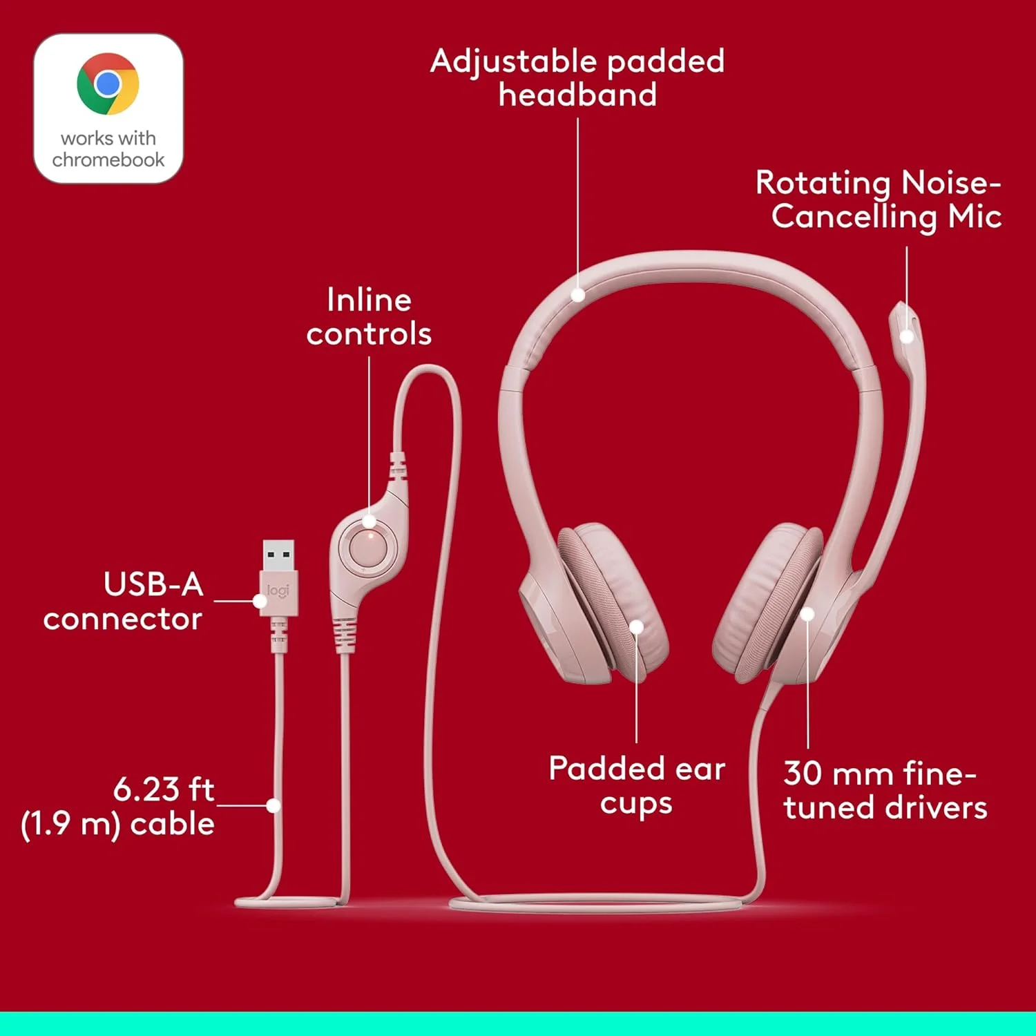 LOGITECH H390 USB DIGITAL HEADSET - ROSE LOGITECH — view 2
