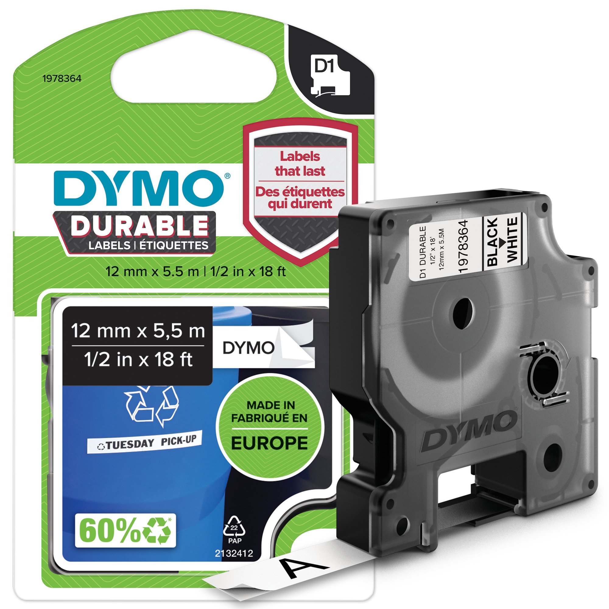 DYMO Genuine D1 Extra-Strength Durable Labels. 12mm x 5.5m Black Dymo — view 2