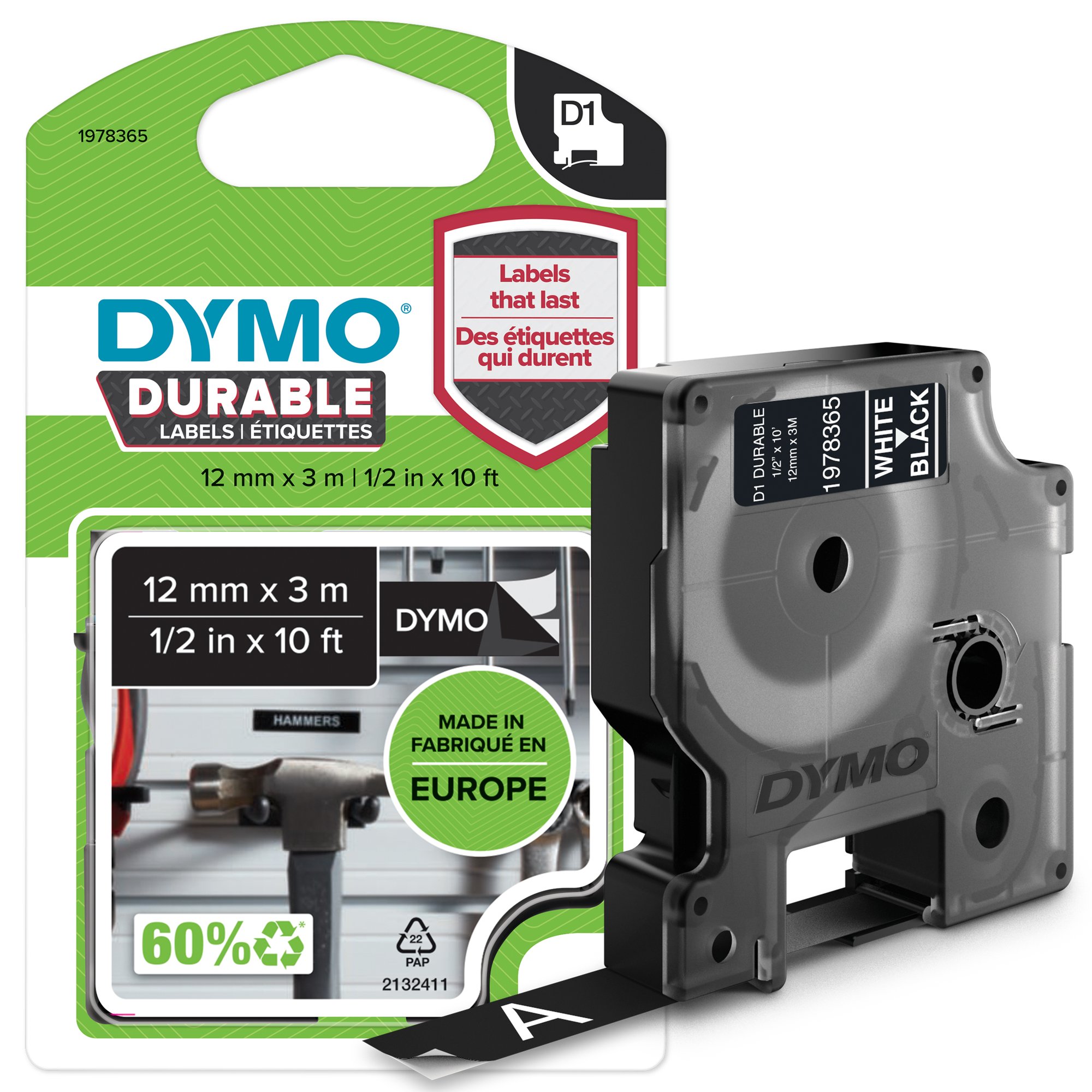 DYMO Genuine D1 Extra-Strength Durable Labels. 12mm x 3m white Dymo — view 2