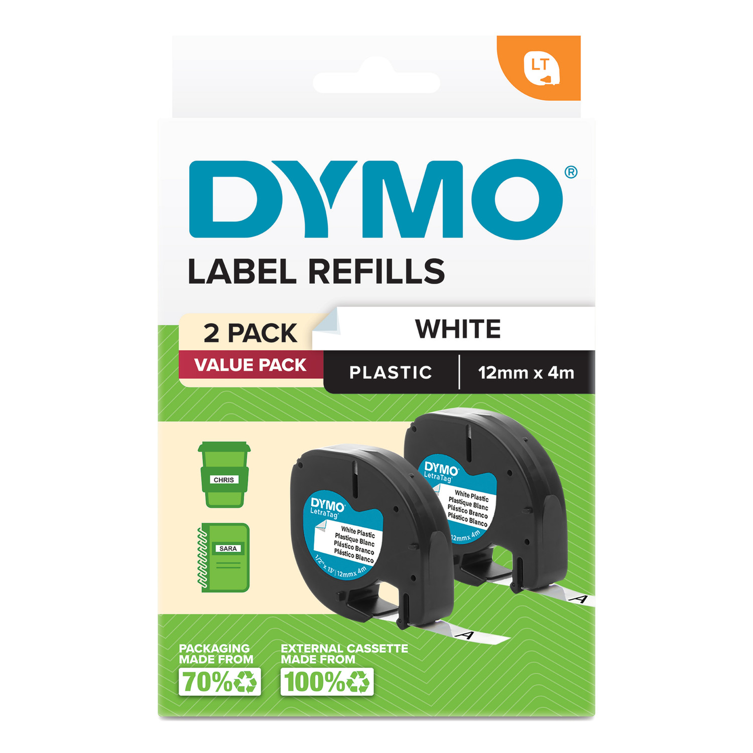 Dymo LetraTag Plastic Tape 12mm x 4M White 2-Pack Dymo — view 2