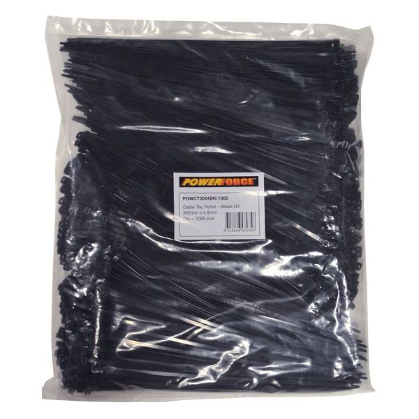 4.8 X 300mm Black UV Cable Ties Pack Of 1000 22kgs Tensile Strength POWERFORCE — view 2