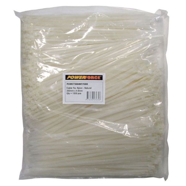 4.8 X 300mm Natural Cable Ties Pack Of 1000 22kgs Tensile Strength POWERFORCE — view 2