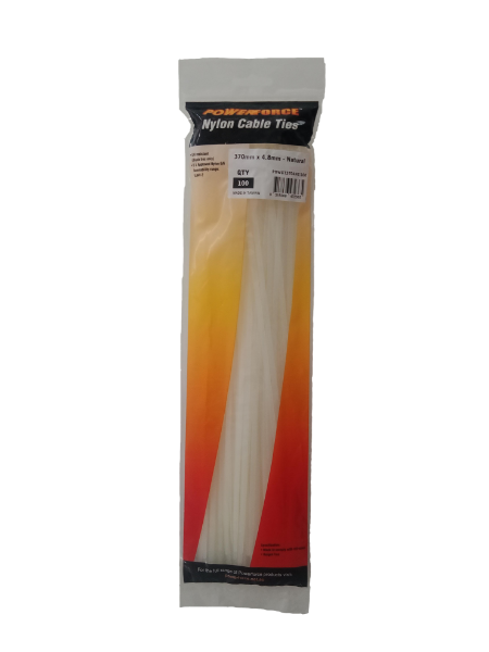 4.8 X 370mm Natural Cable Ties Pack Of 100 22kgs Tensile Strength POWERFORCE — view 2