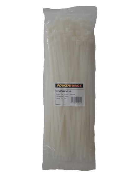 7.6 X 380mm Natural Cable Ties Pack Of 100 55kgs Tensile Strength POWERFORCE — view 2
