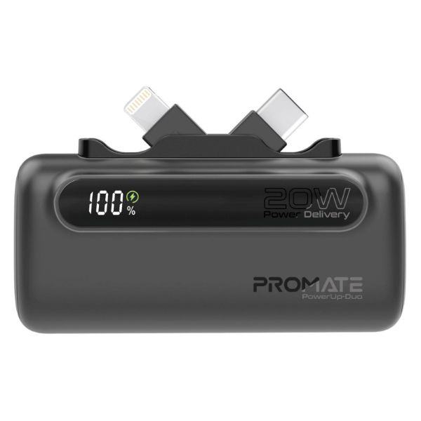 5000mAh Ultra-Compact Fast Charging Power Bank In-Built Dual Folding USB-C & Lightning Promate — view 2