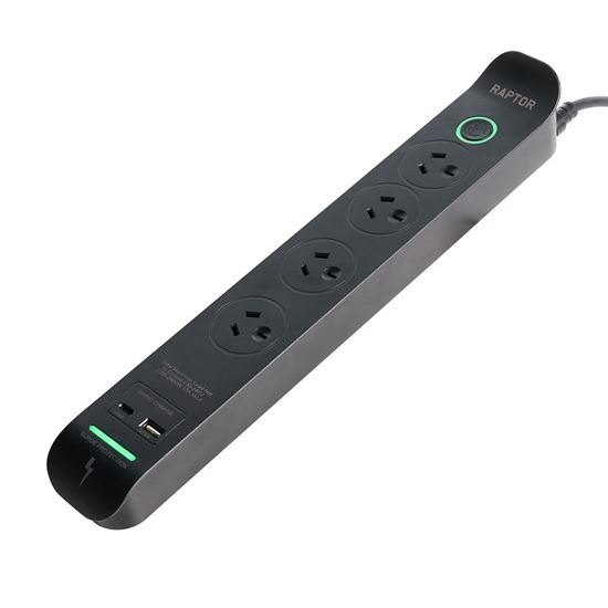 Raptor Master Switched 4 Way Surge Protected Powerboard Jackson — view 2