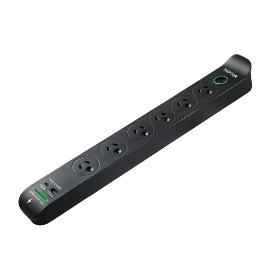 Raptor Master Switched 6 Way Surge Protected Powerboard Jackson — view 2