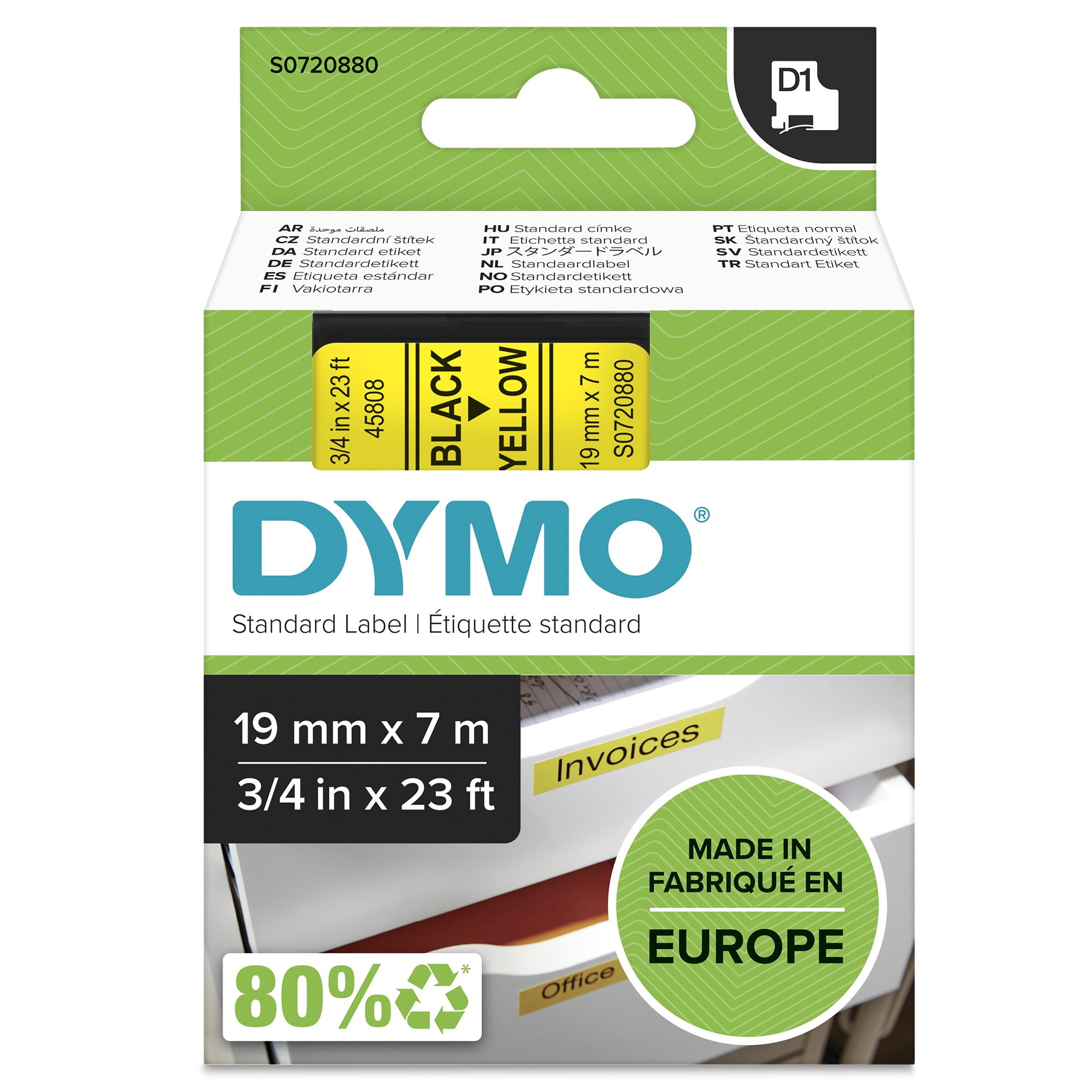 DYMO Genuine D1 Label Cassette Tape 19mm x 7M,  Black on Yellow Dymo — view 2