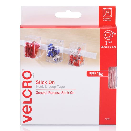 VELCRO Brand 25mm x 2.5m Stick on Hook & Loop Roll/Tape. Designed for Velcro — view 2