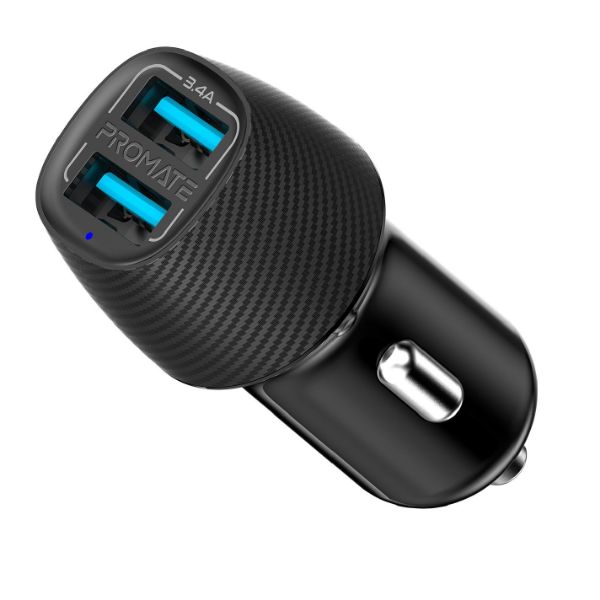 3.4A Dual Port USB-A Car Charger. Charge 2 Devices Same Time. Short-Circuit Promate — view 2