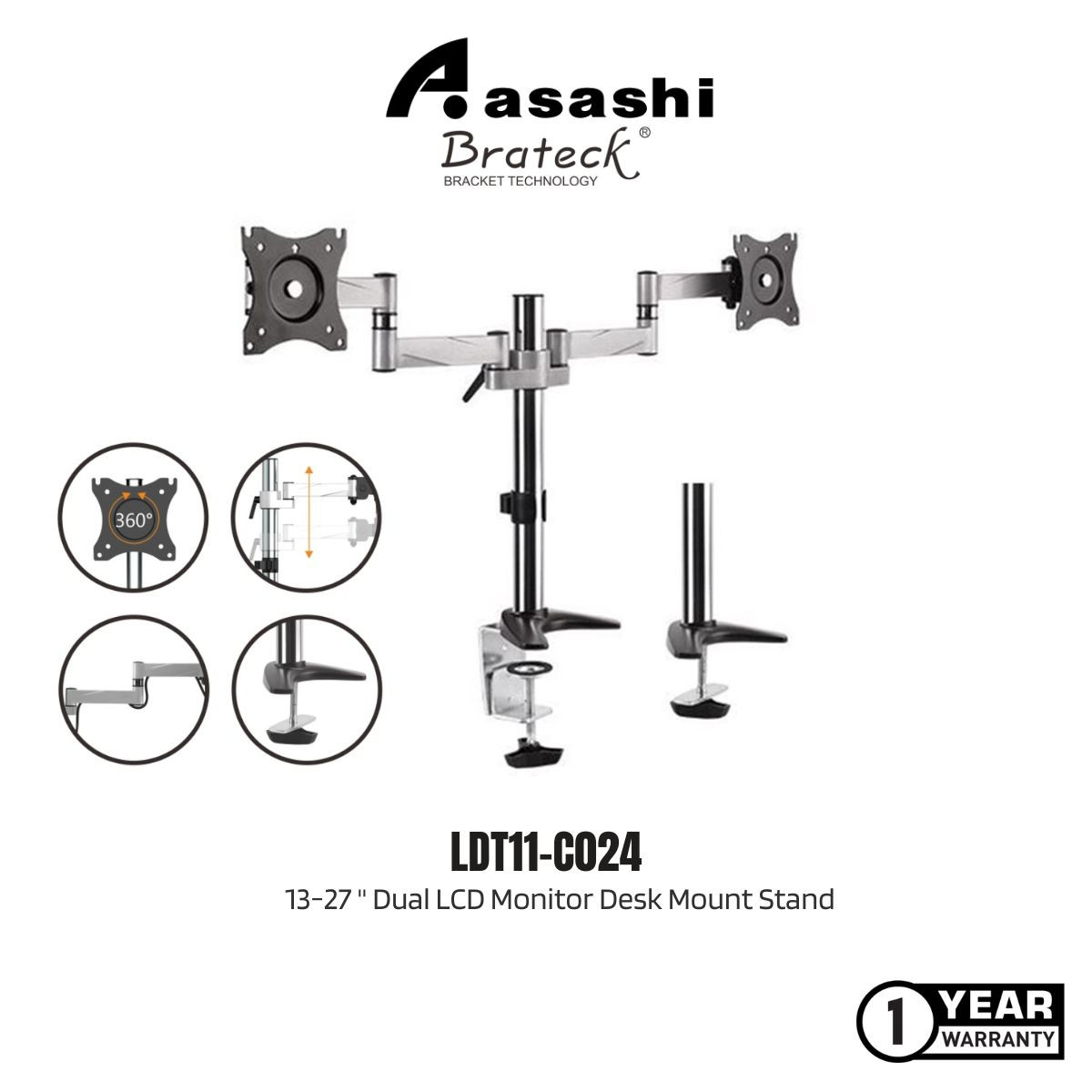 Brateck Dual Monitor Desk Mount 13-27"" Brateck — view 2