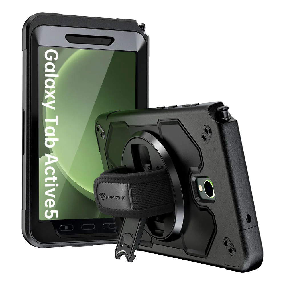 RainProof Military Grade Rugged Tablet Case With Hand Strap & Kick-Stand for Samsung Galaxy Tab Active 5 8"" Tablet Armor-X — view 2