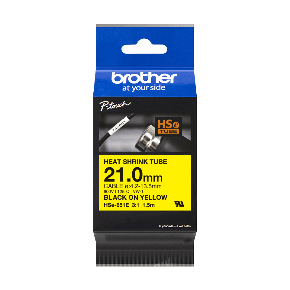 Brother HSE651E 21.0mm x 1.5m Black on Yellow Heat Shrink Tape Brother — view 2