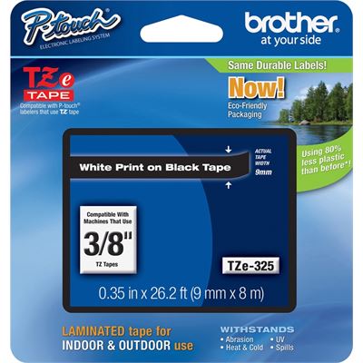 Brother TZe-325 9mm x 8m White on Black Tape Brother — view 2