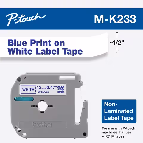 Brother MK-233 12mm x 8m Blue on White M Label Tape Brother — view 2
