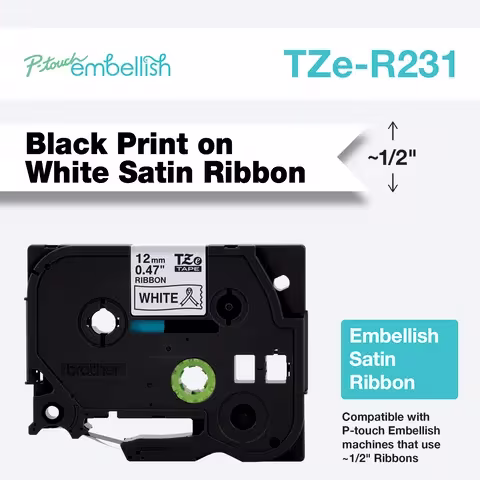 Brother TZe-R231 12mm x 4m Black on White Ribbon Tape Brother — view 2