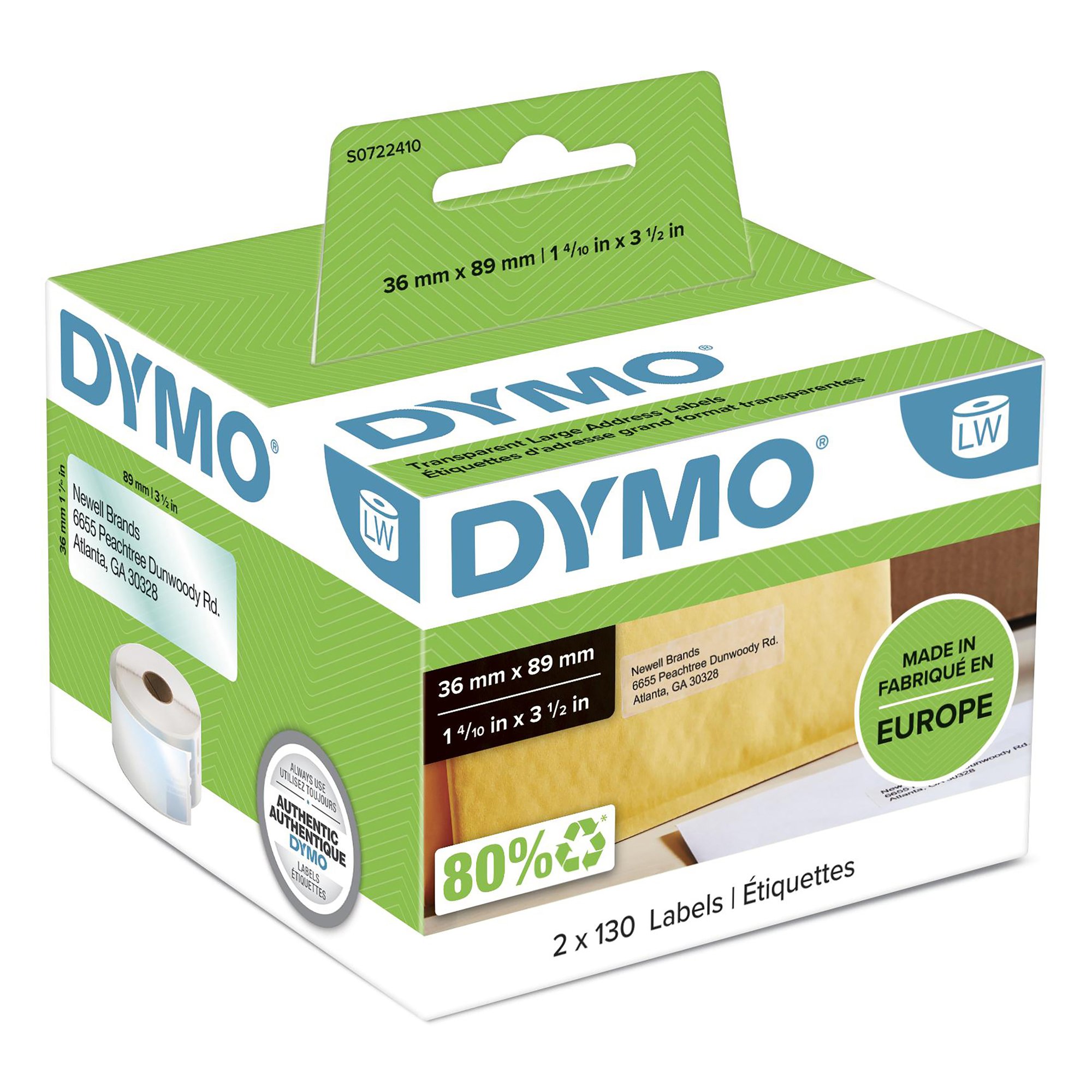 Dymo LW 36mm x 89mm Clear Dymo — view 2